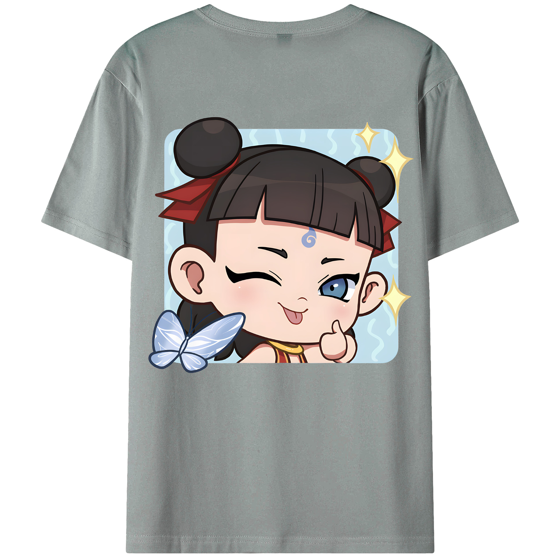 （画像用） Ne Zha 2 ナタ 魔童の大暴れ 綿100％ メンズ半袖Tシャツ（バックプリント） 通気性